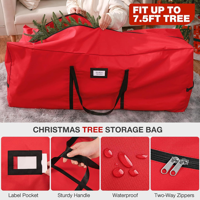 Sac de rangement imperméable pour arbre de Noël avec poignées de transport 