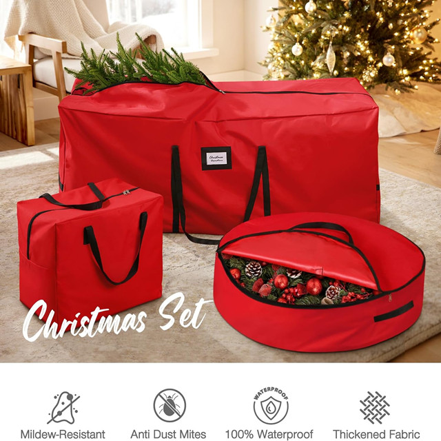 Sac de rangement imperméable pour arbre de Noël avec poignées de transport 