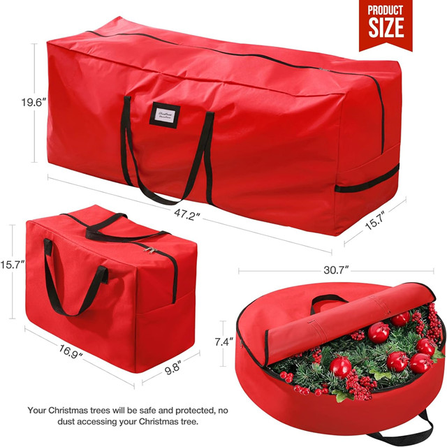 Sac de rangement imperméable pour arbre de Noël avec poignées de transport 